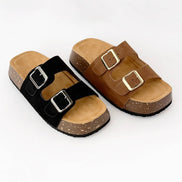 CHUBBY DOUBLE BUCKLED STRAP PLATFORM HEEL CORK SANDAL