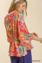 Load image into Gallery viewer, Kimono Sleeve Top w/Peplum Hem (Tangerine)
