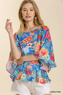 Kimono Sleeve Top w/Peplum Hem (Cobalt Blue)