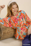 Kimono Sleeve Top w/Peplum Hem (Tangerine)