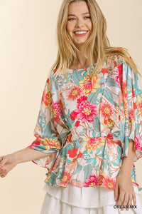 Kimono Sleeve Top w/Peplum Hem (Cream)
