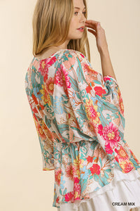 Kimono Sleeve Top w/Peplum Hem (Cream)