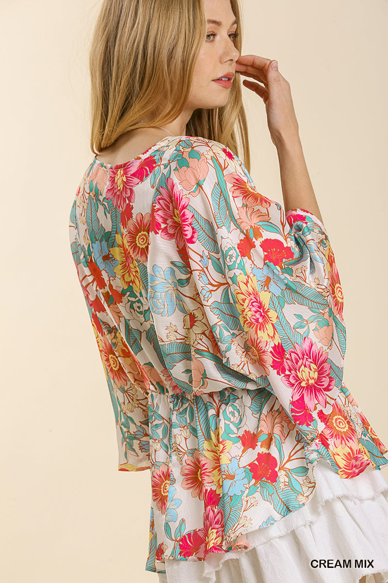 Kimono Sleeve Top w/Peplum Hem (Cream)