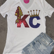 KC Combo Chiefs and Royals V-Neck Tee w/Sequin Patch