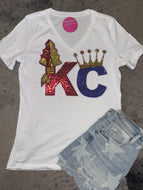 KC Combo Chiefs and Royals V-Neck Tee w/Sequin Patch