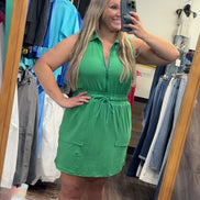 Luxeknit Mini Dress w/Drawstring Tie (Kelly Green)