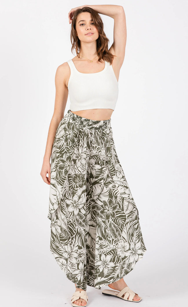 Overlap Front Split Thigh Pants (Green)
