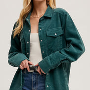 Corduroy Button Down Shacket w/Pockets