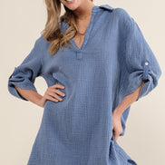 Henley Collared Shirt Dress