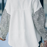 White Contrast Leopard Denim Jacket