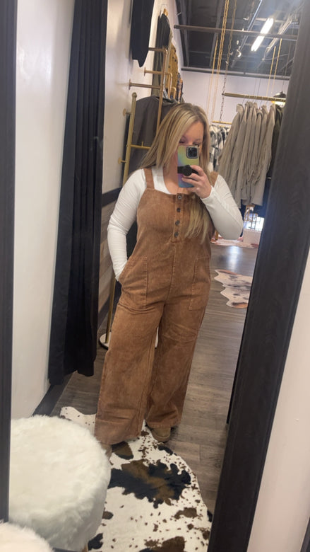 Vintage Washed Button Up Front Corduroy Overalls