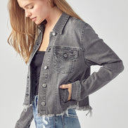 Frayed Hem Washed Jean Jacket