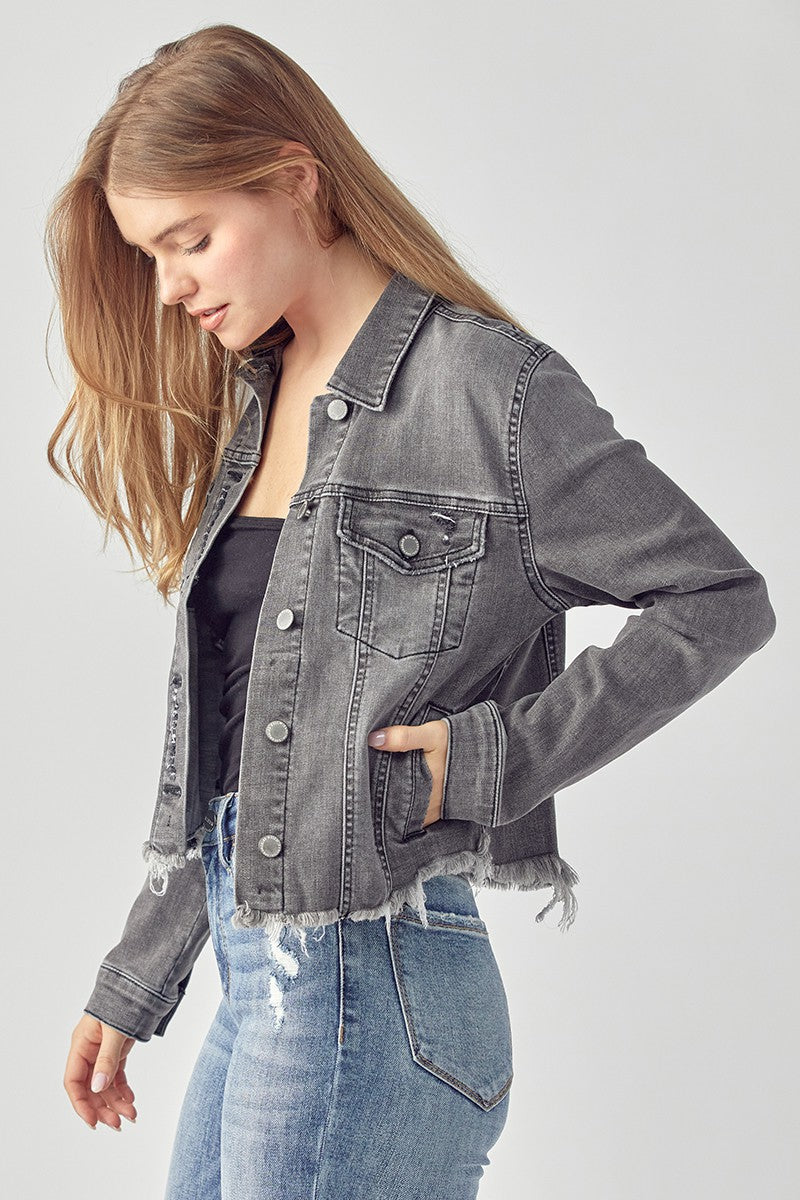 Frayed Hem Washed Jean Jacket