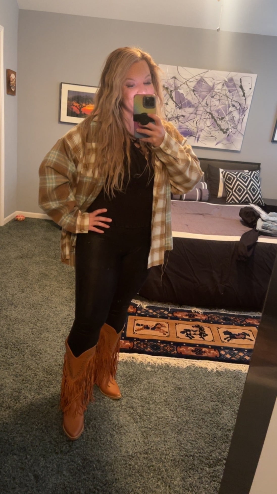 Color Block Plaid Button Down