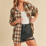 Color Block Plaid Button Down