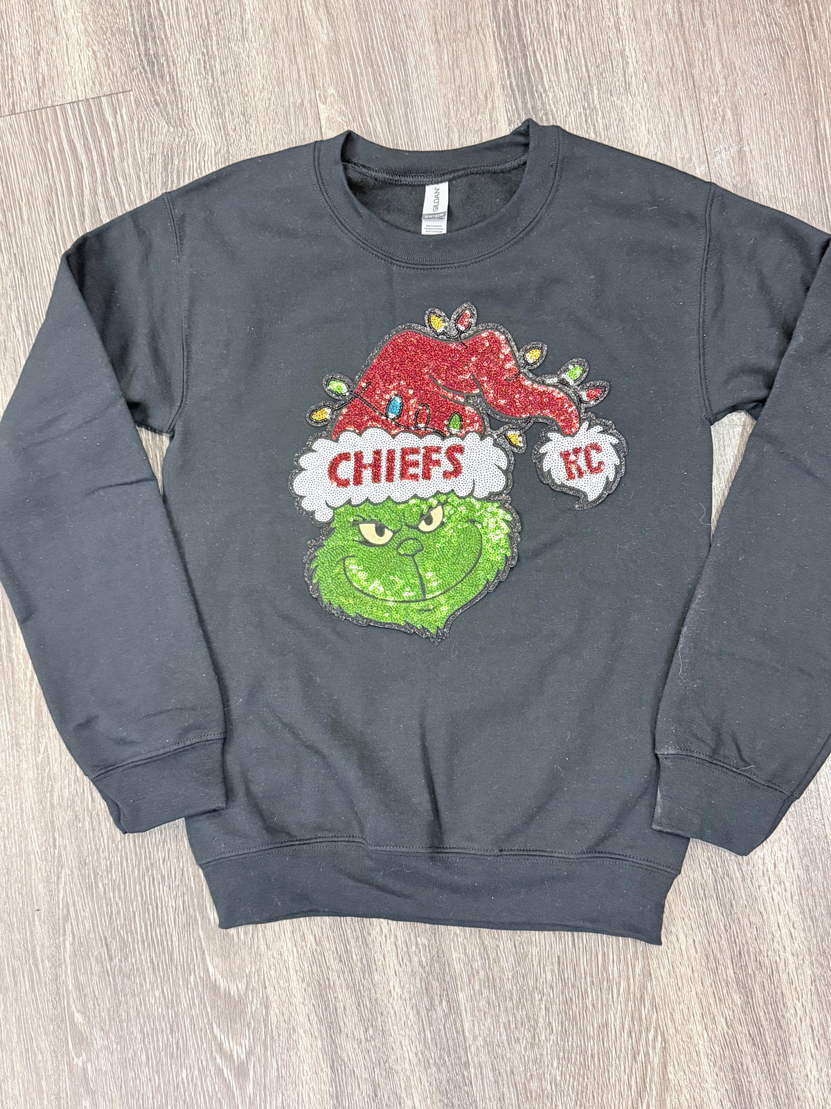 Sequin Holiday Grinch Chiefs Sweatshirt