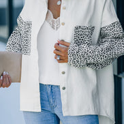 White Contrast Leopard Denim Jacket