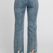 Tattered Hem Elastic Waist Jeans