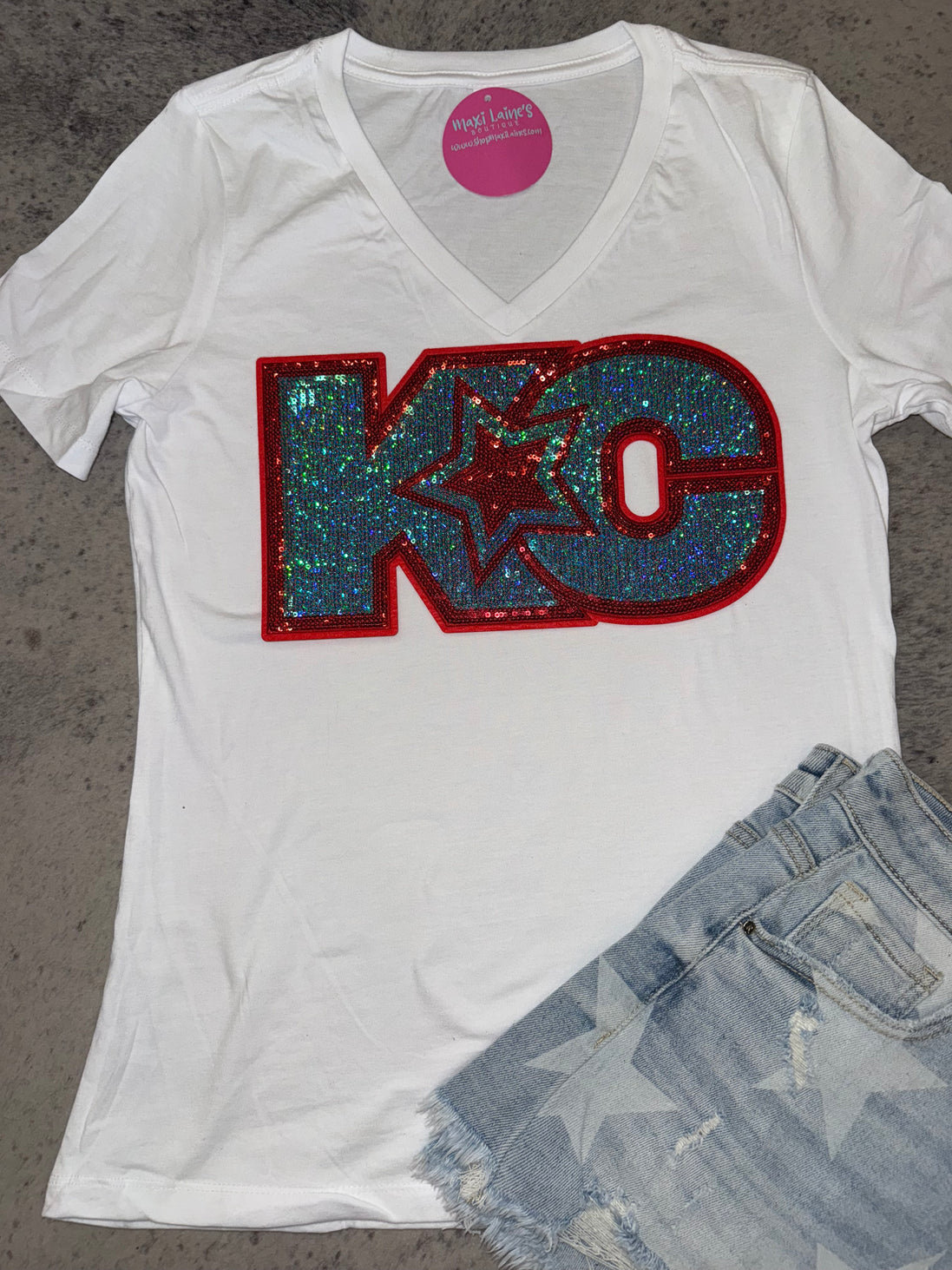 KC Current w/Star V-Neck Tee w/Sequin Patch