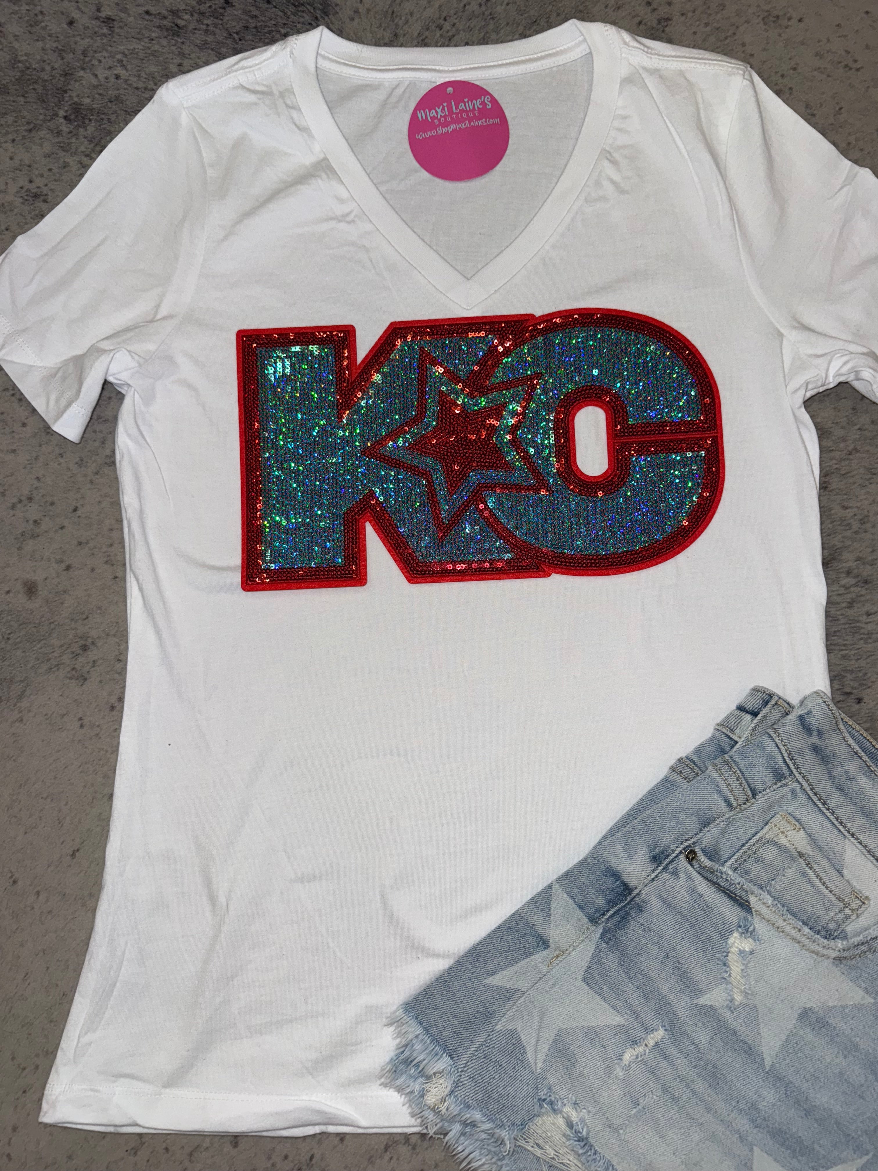 KC Current w/Star V-Neck Tee w/Sequin Patch