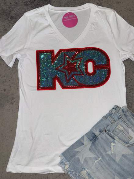 KC Current w/Star V-Neck Tee w/Sequin Patch