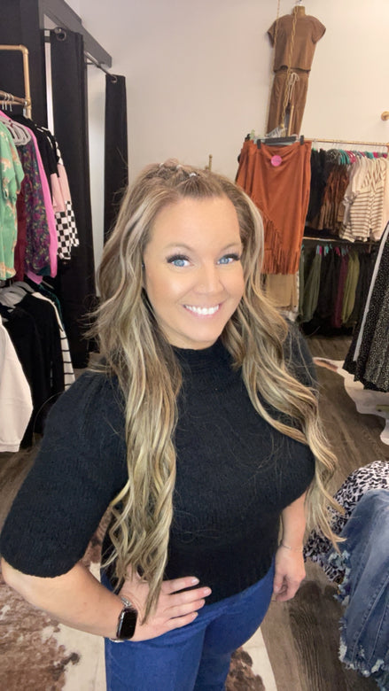 Short Sleeve Sweater with Mock Neck