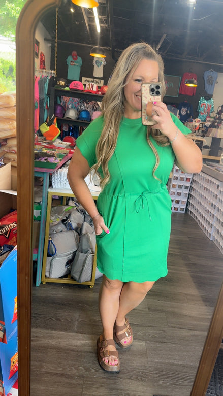 Luxeknit Scalloped Hem Mini Dress w/Drawstring Tie (Green)