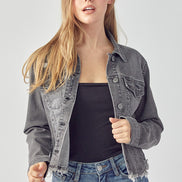 Frayed Hem Washed Jean Jacket