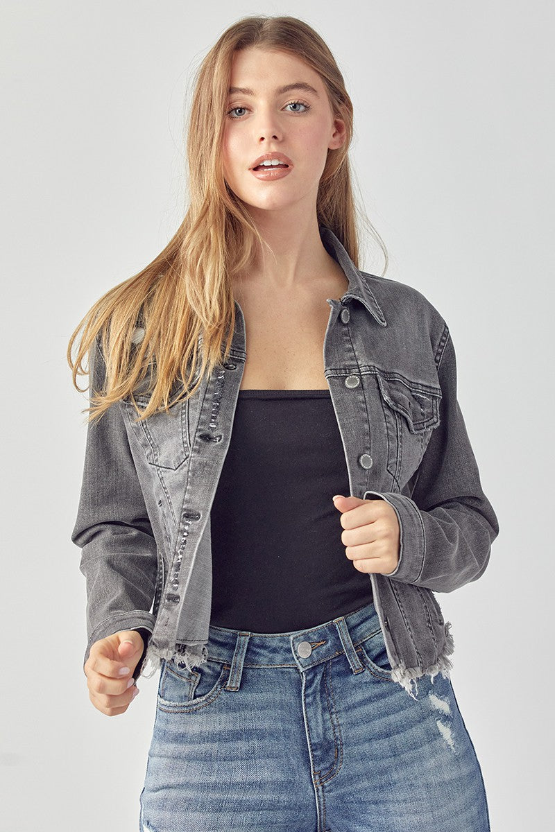 Frayed Hem Washed Jean Jacket
