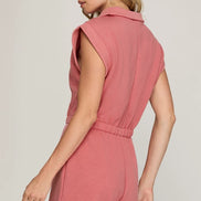 Drop Shoulder Textured Romper
