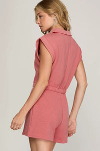 Drop Shoulder Textured Romper