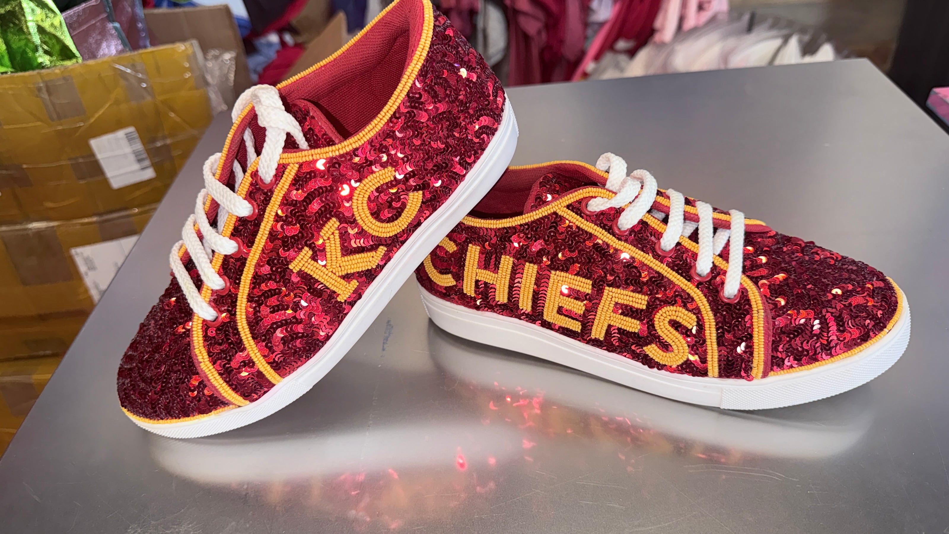 KC Red Sequin Game Day Sneakers | PREORDER