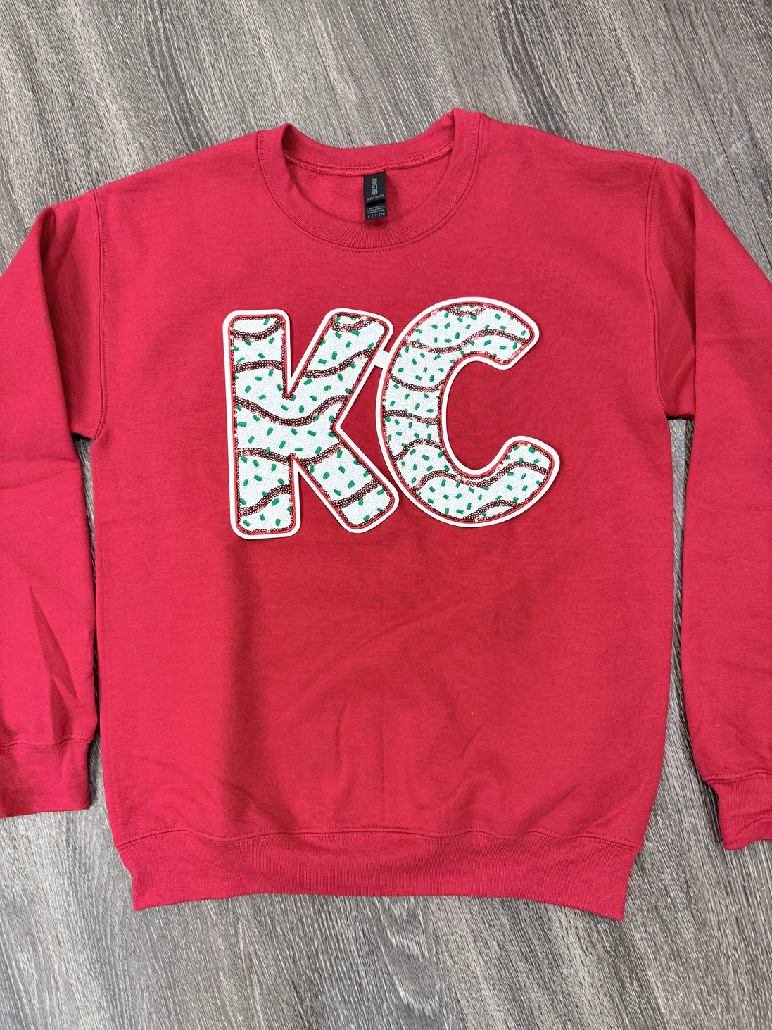 Sequin Holiday KC Cake Chiefs Sweatshirt