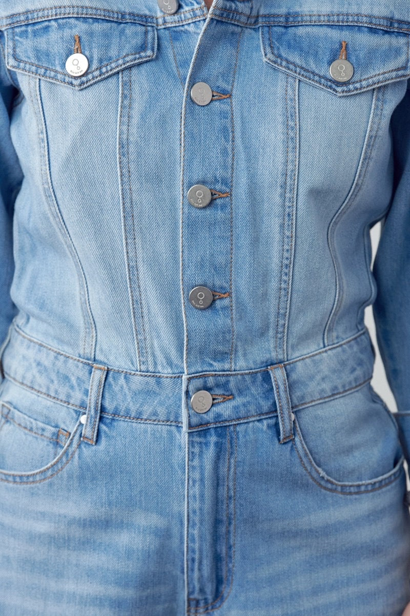 Long Sleeve Denim Jumpsuit