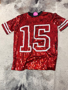 Red Sequin ‘15’ Jersey Dress