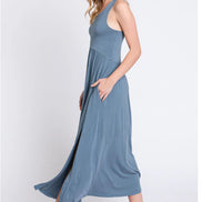 Sleeveless Midi Dress with Side Slit Detail