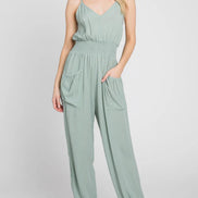 Smocked Waist Jumper with Patch Pockets