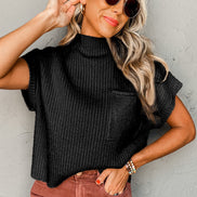 Ribbed Short Sleeve Knit Sweater