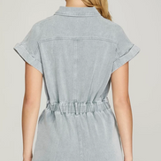 Short Sleeve Washed Romper w/Pockets