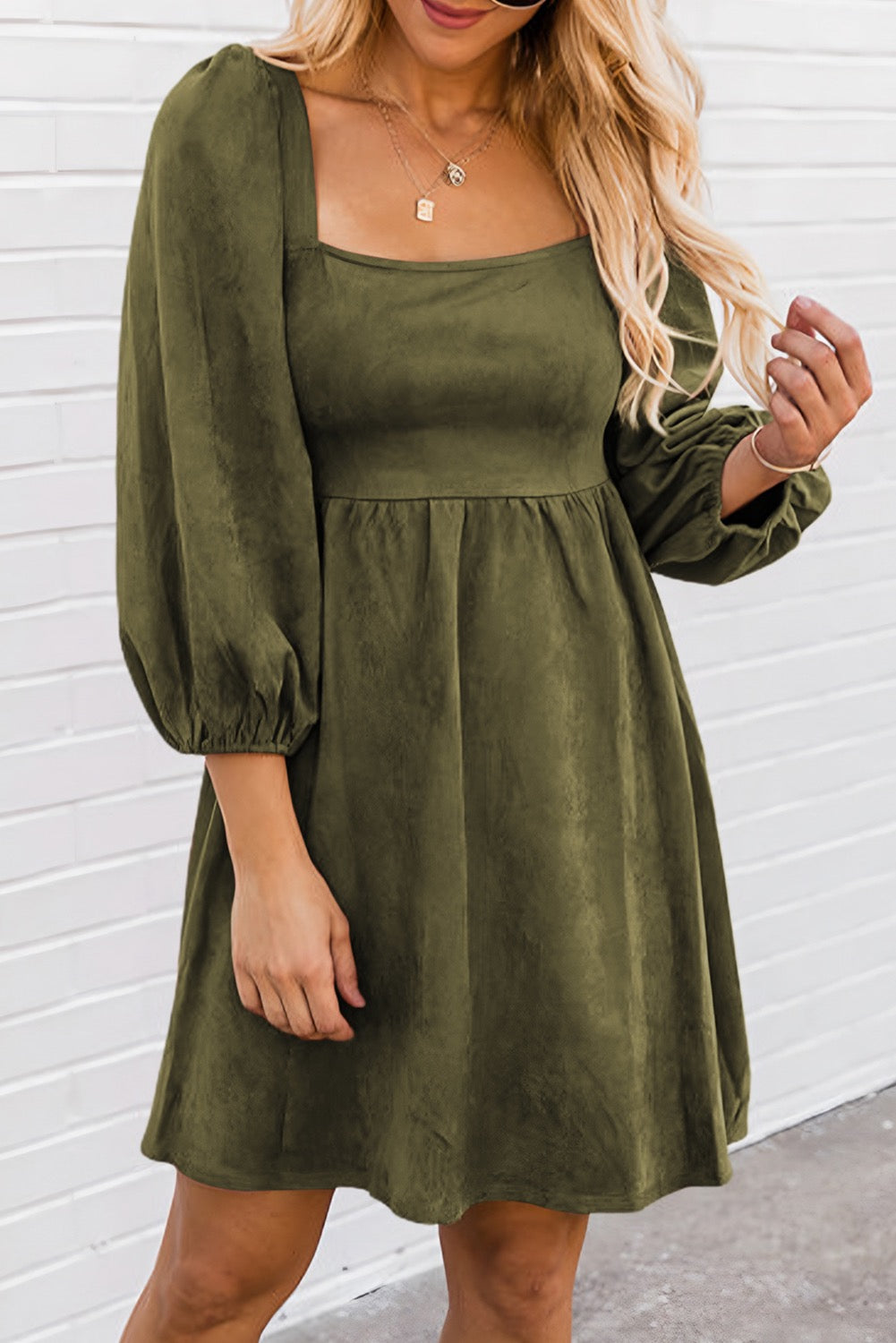 Suede Square Neck Puff Sleeve Dress Black / Small Suede Square Neck Puff Sleeve Dress Black / Small