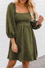Load image into Gallery viewer, Suede Square Neck Puff Sleeve Dress
