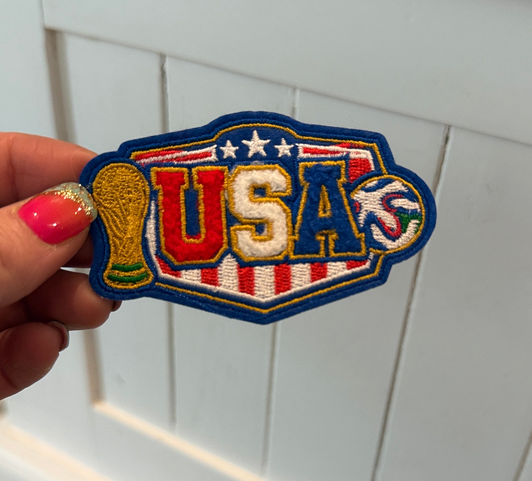 World Cup USA Trophy and Soccer Chenille Patch (3 inch)