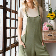 Ribbed Shorts Jumpsuit with Large Front Pockets