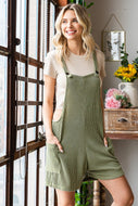 Ribbed Shorts Jumpsuit with Large Front Pockets