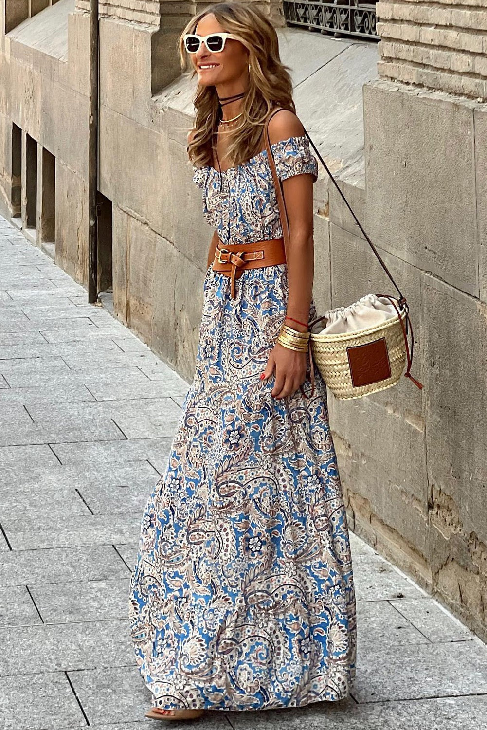 Boho Paisley Off Shoulder Dress