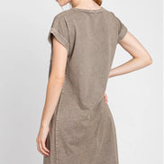 Rolled Sleeve Dress w/Front Pocket