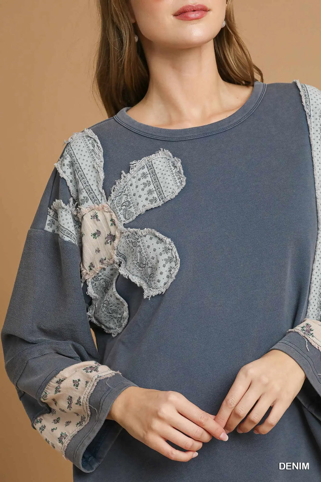 French Terry Patchwork Sleeve Pullover