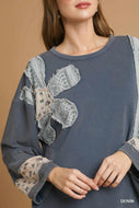 French Terry Patchwork Sleeve Pullover