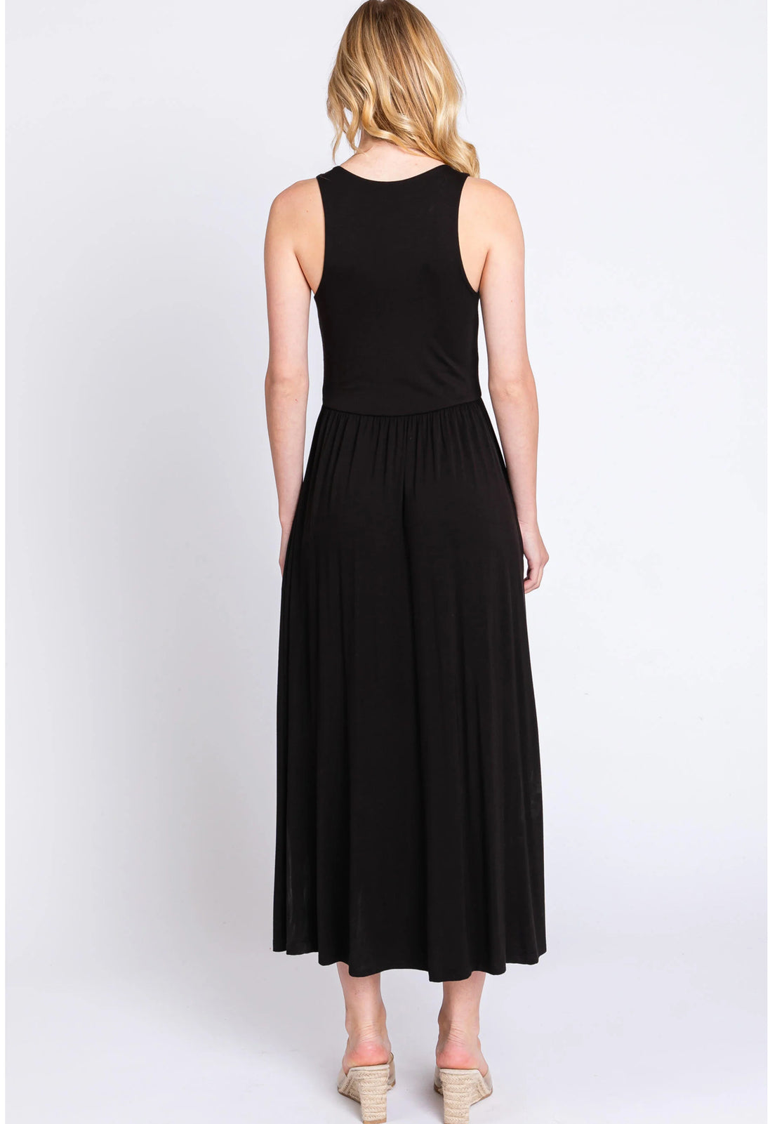 Sleeveless Midi Dress with Side Slit Detail