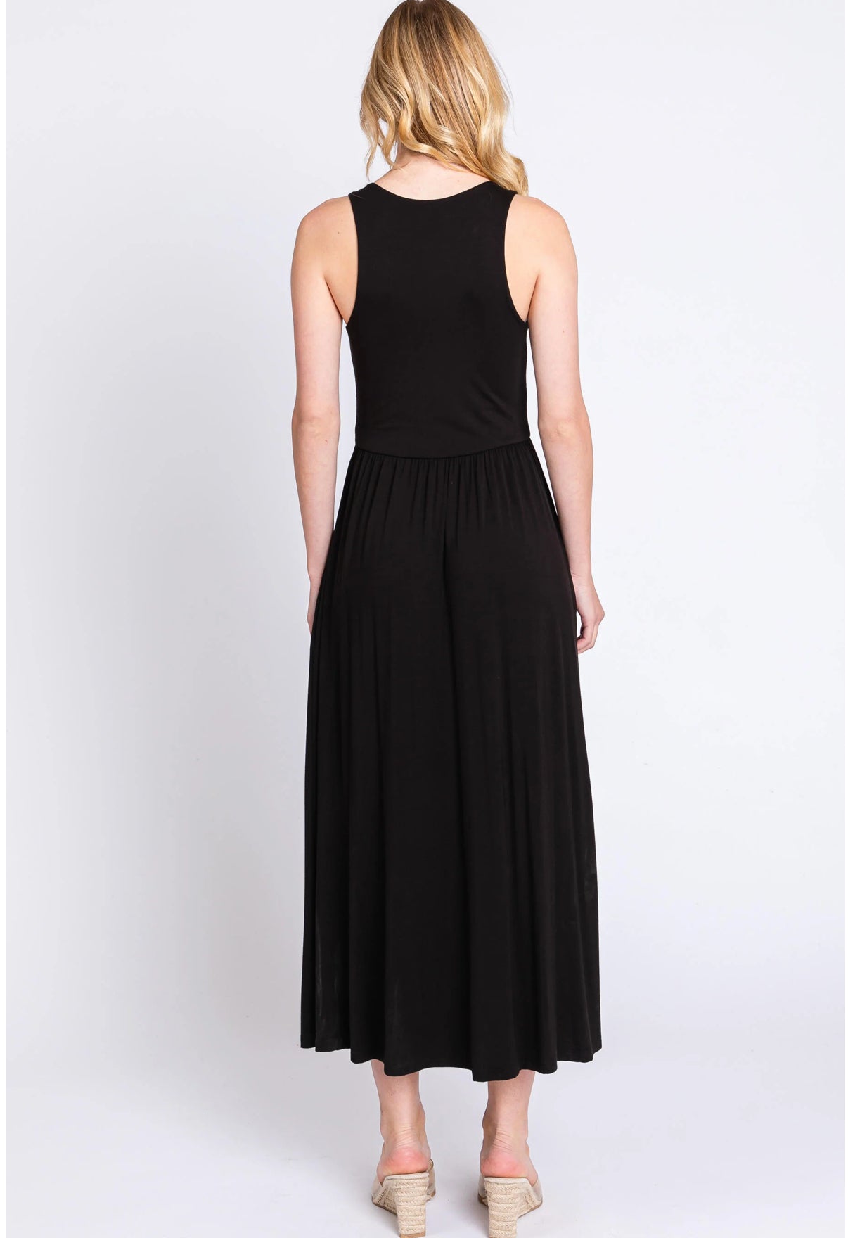 Sleeveless Midi Dress with Side Slit Detail